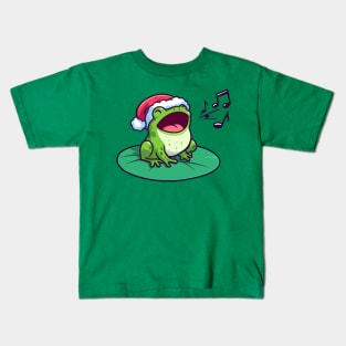 Cute Frog singing Christmas carols Kids T-Shirt